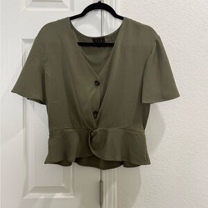 Olive Green Women's Top with Button Detail